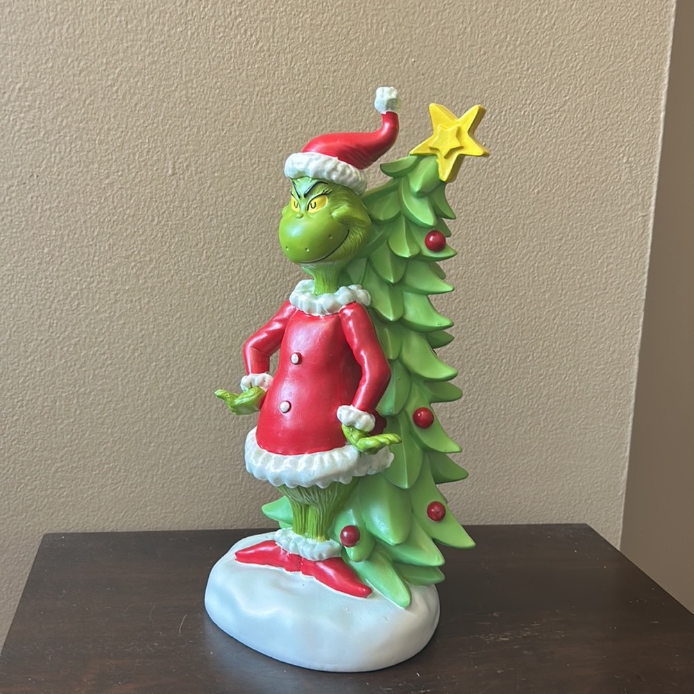 Grinch With Christmas Tree Resin Figurine Holiday Decor